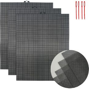 3 Pieces Black Plastic Mesh Canvas Sheets,7 Count Plastic Mesh for Embroidery,Knit Crochet Projects, Acrylic Yarn Crafting and Make Dividers (3)