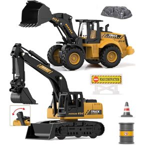 Geyiie Construction Crane Toys Trucks, Excavator Toys for Kids 3-5, Bulldozer Toys for Boys Girls, Outdoor Play
