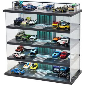 حالة عرض لجراج عجلات ساخنة مع ضوء LED وغطاء الأسيليك 1/64 مقياس سيارات Diecast Cars Case 5 يحمل 55 حالة تخزين سيارات للعجلات الساخنة هدايا المرآب للعجلات الساخنة العجلات الساخنة