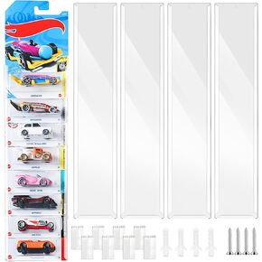 4 Pcs Model Car Display Cases Wall Mount, Holds Up to 40 Cars Compatible with Hot Wheels Packaged Cars and Diecast Blister Packed Toy Car Organizer, Toy Cars Organizer Wall Display Case