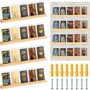 4 Pack Sports Card Display Shelf For Wall Wood Graded Card Display Rack 15*1.2*0.7inch Sports Card Display Frame Trading Card Display Shelf Baseball Card Display Case Wall Mount for Game Card(No Card)