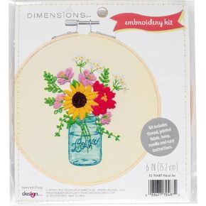 Dimensions 72-70487 Floral Jar Embroidery Needlepoint Kit for Beginners, 6" Diameter Hoop, Multicolor, 5 Pieces