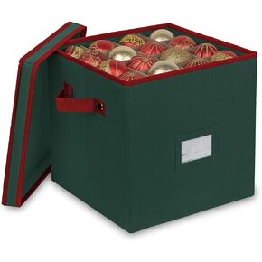 Primode Christmas Ornament Storage Box with Dividers | Stores up to 64 Holiday Ornaments | Decorations Accessories Storage Container and Organizer | Durable 600D Oxford Material (Red)
