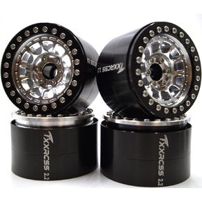 RC 2.2 Aluminum Alloy Beadlock Wheels and Tires Upgrades Accessories Rims for 1/10 SCX10 TRX4RC4WD and D90 RC Crawler Axial Remote Control Car (4pc) (Black)