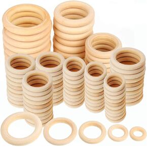 100 PCS 5 Sizes Natural Wood Rings, Unfinished Smooth Wooden Ring, Wood Circles forCraft, Ring Pendant and Connectors Jewelry Making (100pcs-5 Sizes)