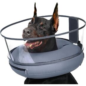 BARKLESS Inflatable Cone for Large Dogs, Soft Dog Donut Collar After Surgery to Stop Licking, Large Inflatable Collar with Clear Anti-Licking Shield, Cone of Shame Alternatives