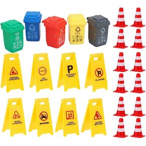 IMIKEYA 25pcs Mini Traffic Cones and Toy Garbage Bins Playset for Traffic Signs and Learning