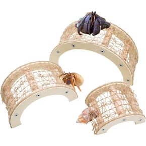 3 Pcs Hermit Crabs Climbing Toys, Natural Wooden and Hemp Rope Climbing Bridge, Hermit Crab Supplies, Reptile Cage or Tank Accessories for Medium or Large Hermit Crab Habitat