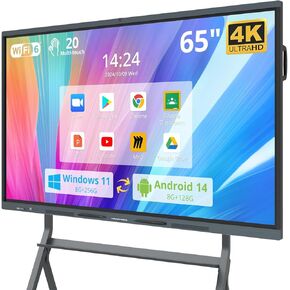 65″ Smart Board, 4K UHD Interactive Whiteboard Built in Dual System and 48MP Camera, All in One Digital Whiteboard for Home, Classroom and Business (Wall Mount Included)