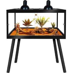 77 Gallon Reptile Tank with Legs, Lizard Tank with Metal Mesh Top, Reptile Enclosure Lockable Design, 48" L x 20" W x 47.6" H, Black