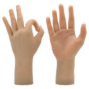 Realistic Silicone male Hand Model Fake Hand Flexible Finger Bendable Acrylic Nail Mannequin Hand for Jewelry Display Nail Art Practice（one pair）