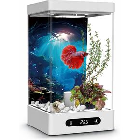 Betta Fish Tank, Smart Automatic Heating, Easy Water Change Valve, and Energy-Efficient LED Lighting - Perfect for Office, Home, and Bedrooms