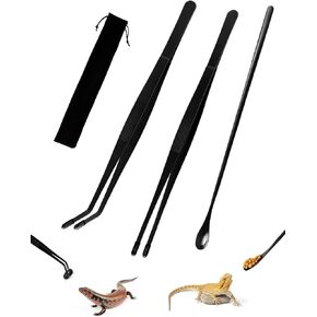 3PCS Reptile Feeding Tongs with Rubber Tips, 11.8 Inches Stainless Steel Aquarium Tweezers and Spoon Set Long Tweezers for Turtles Bearded Dragons Leopard Geckos Tank Accessories