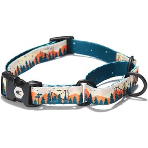 Wolfgang Heavy Duty Martingale Dog Collar with Quick Release Nylon Buckle for Walking & Training, Overland Print, Medium