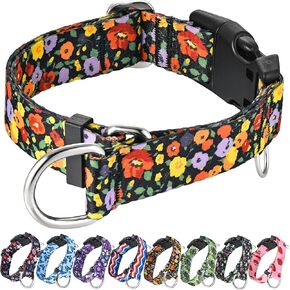 Martingale Collar for Dogs with Buckle Adjustable Nylon Slip No Pull Anti Escape Training Dog Collars (Purple Floral, Large)