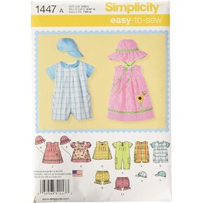 Simplicity 1447 Baby's Romper, Dress, Top, Underwear, and Hat Sewing Patterns, Sizes XXS-L