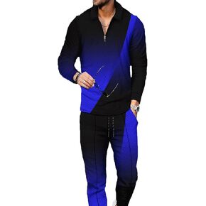 Men's Polo Track Suit Sets Long Sleeve Mens Outfits 2 Piece Fashion Sweatsuit Comfy Casual Set for Men