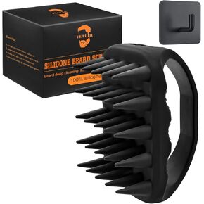 Beard Scrubber & Hook - Silicone Beard Brush & Exfoliator, Deep Cleans, Massage Beard- Non-Slip Handle & Soft Durable Longer Bristles