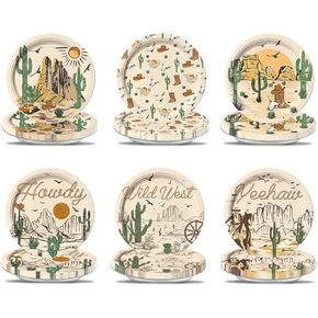 60 Pcs Western Cowboy Paper Plates, Rodeo Theme Birthday Party Decorations Cowboy Party Supplies for Wild West Cowboy Rodeo Baby Shower Party Supplies