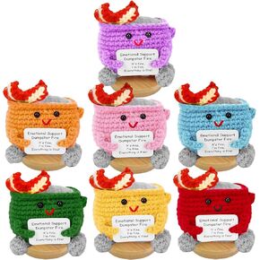 7 Pcs Crochet Emotional Support Dumpster Fire with Positive Card Handmade Crochet Dumpster Fire Doll Burning Trash Can Emotional Support Gift Fun Home Office Desk Décor in Kuwait