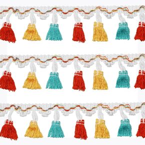 10 Yard 45mm/1.77 Inch Vintage Knotted Cotton Fringe Fringe Tassels Trim, Boho Long Fringe Trim, Sewing Fringe Trim for Drapery Curtain Pillow Carpet Lamp Fringe Crafts (Multi Colour-45mm)