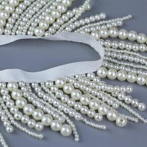 1 Yards White Black Long Pearl Fringe Beaded Lace Trim Pearl Pendant Tassels Garment Dress Tassel Fringe Lace Trim Decoration Shoes Ornaments Hanging Bead Curtain Sewing (White)