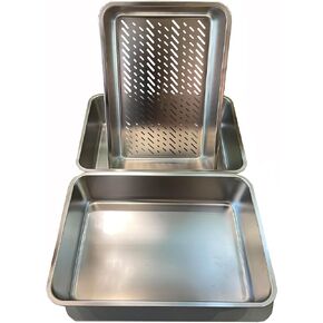 Extra Large Stainless Steel Sifting Litter Box Scoop Free Cat Litter Tray, Corrosion Resistant Easy Clean No Odor Three Pan Set (Extra Large)