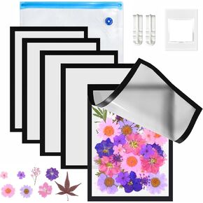 Magnetic Photo Frames with Vacuum Sealer Bag for Dried Flowers Preserve, Extend the Longtime of Dried Fowers, 5PCS Black Large Size for Flowers, Plants Save with Drying Plate