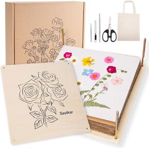 Large Flower Press (11" x 11"), Durable Design Flower Pressing Kit Includes Wood, Cardboard, Blotting Paper, etc. - Can Press Up to 10 Layers of Flowers, Suitable for Adults and Children Gift Set