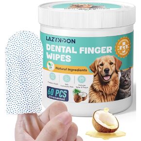 Dog Teeth Cleaning Wipes - Dog Dental Wipes, Pet Dental Finger Wipes for Dogs & Cats Teeth with Brushing Beads, Removes Plaque and Tartar Buildup, Freshens Breath, 60 Count