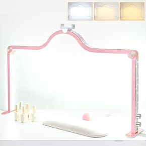 Half Moon Light for Nail Desk Lamp Nail Tech Lamp for Desk 34Inch Foldable LED Nail Table Light Manicure Light for Table Adjustable Dimmable Half Moon Light for Nail Lash Beauty Pink