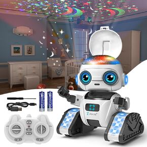Aikmi Robot Toys for Kids 5-7 ، روبوت قابل للشفاء عن بعد مع ضوء ليلة الإسقاط للأطفال ، مستشعر الإيماءات ، الموسيقى ، الألعاب للفتيات البالغ من العمر 6 سنوات.