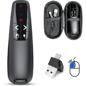 Wireless Presenter Clicker for Presentation: Rechargeable Powerpoint Remote with Air Mouse Control for Google Slides, 2 in 1 USB-A/Type-C PPT Slide Advancer for Computer/Mac with Storage Case