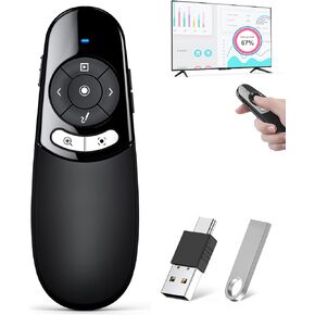 2IN1 Laser Pointer Digital Presentation Clicker on TV Screen w USB Flash Drive, Highlight Clicker for Powerpoint Presentation USB C A for Laptop MacBook Computer, PPT Clicker for Office Classroom