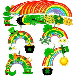 80UncleKimby 15Pcs St Patricks Day Crafts for Kids: Shamrock Rainbow DIY Art Kit Decorations for Classroom School Activities Party Supplies