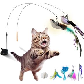 10PCS Interactive Kitten Toys| Cat Toys Feathers Wand| Retractable Cat Wand Toy and Feather Toys Refills| Feathers & Bells Interactive Catcher and Funny Exercise for Kitten