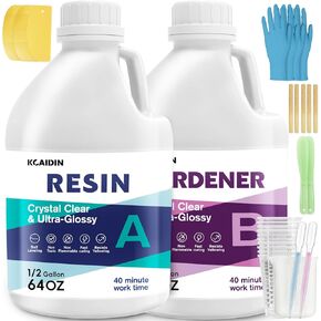 Epoxy Resin, 1 Gallon Crystal Craft Resin, Self-Leveling Bubbles Free Resin and Hardener Resin Kit for Art DIY, Jewelry, Molds,Tables & Countertops, Easy 1:1 Mix, DIY Crafts