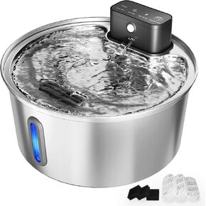 Wireless Stainless Steel Pet Water Fountain, 3.2L/108oz Automatic Cordless Water Dispenser with 3 Smart Modes, Ultra Quiet Pump, Rechargeable Battery, Multi-Filtration for Cats & Dogs