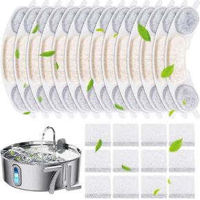 12+12 Packs Dog Water Bowl Filter Replacement Including 12 Filters and 12 Sponges, Filter Replacement Compatible with Smartoo 236 Oz/ 7 l / 1.8 Gal Dog Drinking Fountain