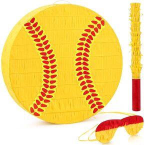 3 Pcs Softball piñata Set Include piñata with Stick Eye Mask Softball for Kids Music Science School Sports Bridal Shower Birthday Party Decorations Suppli