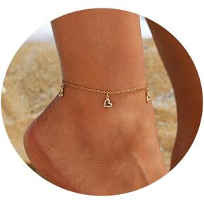 Anklet for Women 18K Gold Plated Dainty Sea Turtle Heart Butterfly Moon Star Dolphin Snake North Star Charm Dangle Anklet Cubic Zirconia Adjustable Summer Beach Foot Jewelry