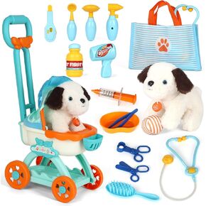 Lehoo Castle Veterinarian Playset for Kids, Doctors Play Set, Dog Toys for Kids, Toys for Girls 3 4 5 Years Old, Pet Care Play Set with Puppy Stroller for Toddlers Boys 3-5