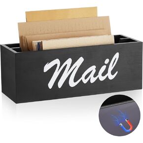 Magnetic Mail Organizer for Fridge File Holder with 2 Slots Magnetic Mail Box for Wall Desk Countertop Basket Letter Holder for Home(Black)