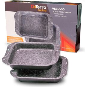 DaTerra Cucina Nonstick Covered Roaster | Made in Italy | PTFE, Cadmium, Lead and PFOA free proprietary nontoxic ceramic coating | Toaster Oven Safe | 13 x 8 x 4.25 inch