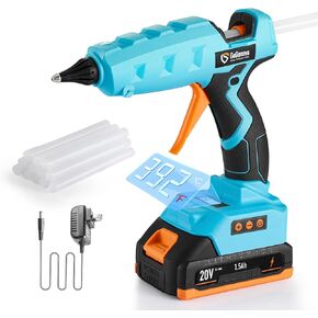 بندقية الغراء اللاسلكي بالحجم الكامل ، Gogonova 20V Temp اضبط LCD Digital Discloy Digital FASTER DACTURE DIST DUTACTION ، طقم مدافع ساخن للغاية بدون تقليص مع 12 جهاز كمبيوتر شخصي (تضمنت البطارية)