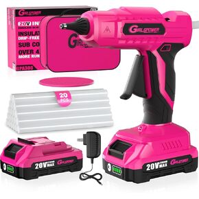Pink Cordless Glue Gun, 20V Fast Preheating Anti-drip Glue Gun, 2.0Ah Rechargeable Battery & 20 Pcs Premium Full-Size Glue Stick Kit, Automatic-Power-Off Glue Gun for DIY Arts & Craft