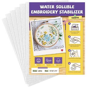 Water Soluble Embroidery Stabilizer, 8PCS 8.5"x11" Printable Embroidery Transfer Paper Self-Adhesive Embroidery Paper for Hand Machine Embroidery