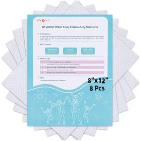 Water Soluble Stabilizer for Embroidery - 8 Pcs 8"x12" HTVRONT Stick and Stitch Embroidery Paper Wash Away, Printable Embroidery Transfer Paper Allowed for Print or Draw Patterns, Medium Weight