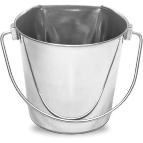 دلو الجانب المسطح الثقيل من الفولاذ المقاوم للصدأ 9 كوارت- طعام متين وماء من الكلاب والحصان واليائحة والأقفاص وصناديق المخلوقات- دلاء متعددة الأغراض خالية من الفوضى وخالية من الفوضى in Kuwait