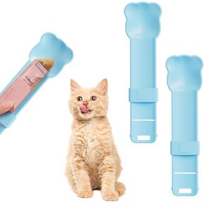 2 عبوات Cat Treat Squeeze Spoon Dofenser ، وحدة تغذية القط ، ملعقة كات الطعام للطعام الرطب ، مغرفة طعام الحيوانات الأليفة المحببة ، ملعقة مضغوط قطار القط ، موزع القطة.